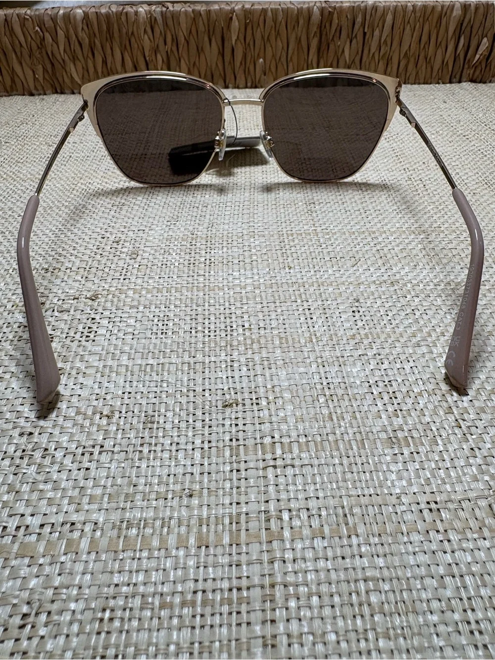 NWT Foster Grant Polarized Cat Eye Sunglasses Taupe Brown Gold Oversized